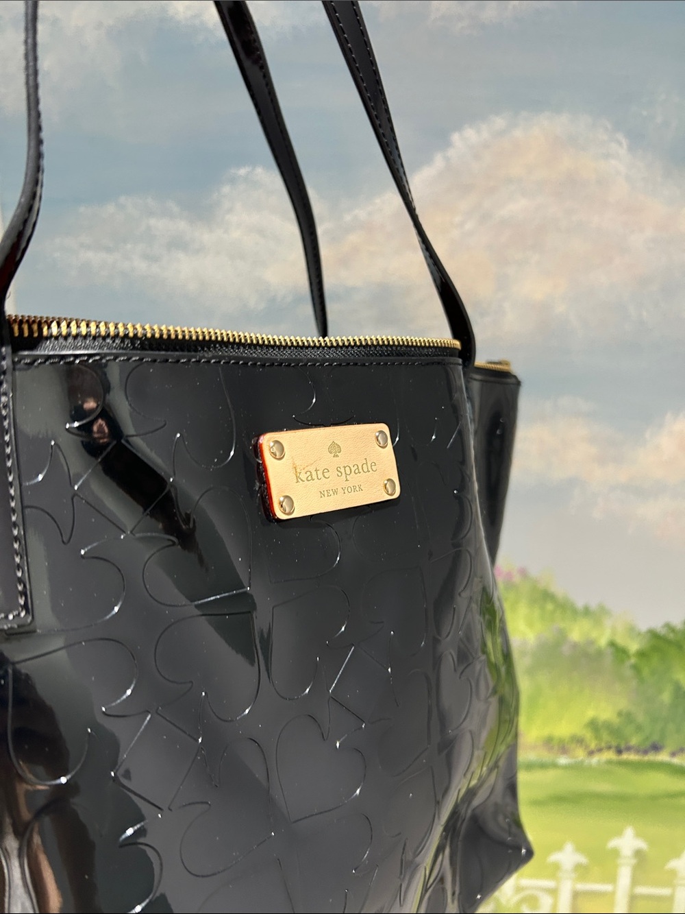 Kate Spade New York Sophie Shiny Black Patent Leather Tote. 13” x 10” x 6” - Picture 14 of 14
